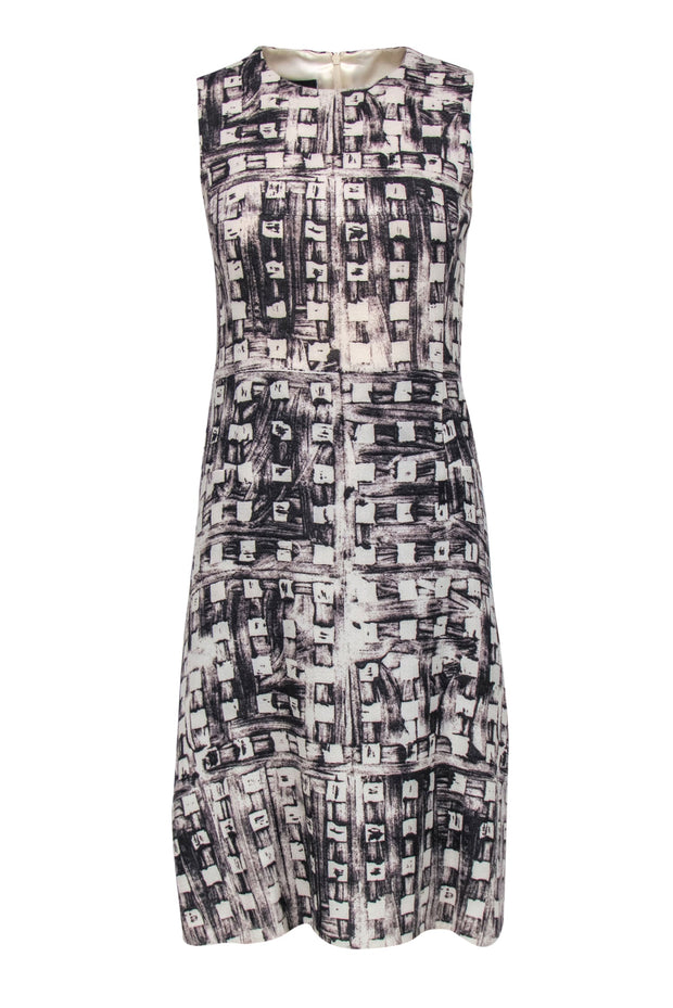 Current Boutique-Akris - Beige & Black Abstract Print Sleeveless Wool A-Line Dress Sz 4