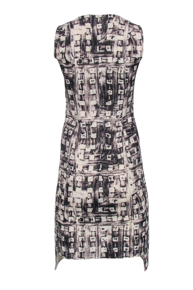 Current Boutique-Akris - Beige & Black Abstract Print Sleeveless Wool A-Line Dress Sz 4