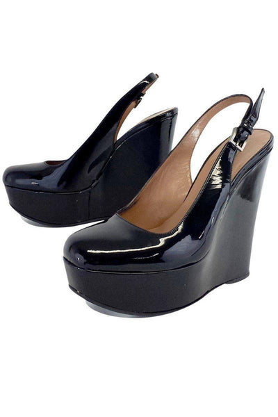 Current Boutique-Alaia - Black Patent Leather Platform Wedges Sz 8