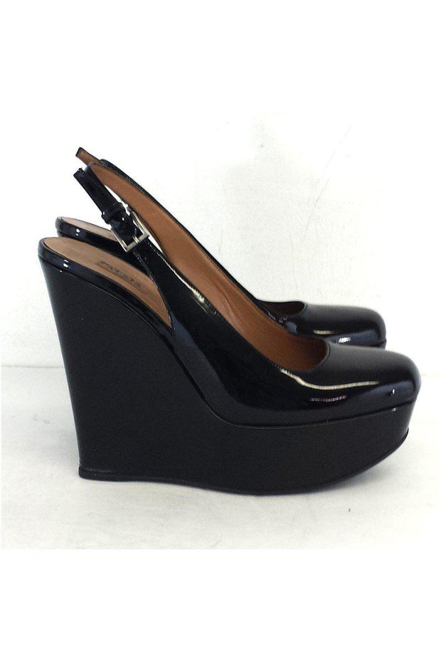 Current Boutique-Alaia - Black Patent Leather Platform Wedges Sz 8