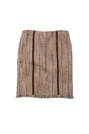 Current Boutique-Alberta Ferretti - Pink Blue & Tan Woven Velvet Trim Skirt Sz 10
