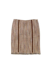 Current Boutique-Alberta Ferretti - Pink Blue & Tan Woven Velvet Trim Skirt Sz 10