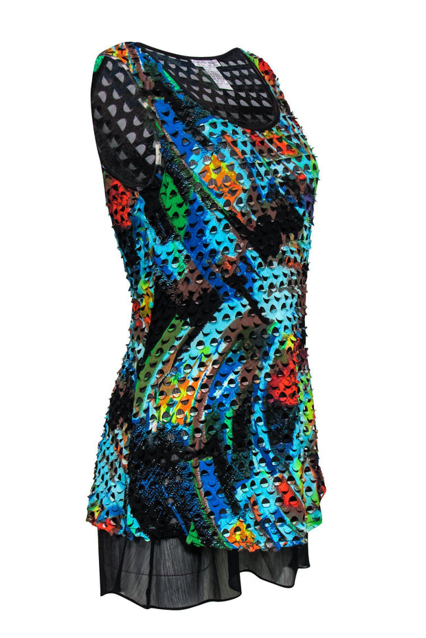 Current Boutique-Alberto Makali - Rainbow Marbled Tank w/ Cutout Texture Sz M