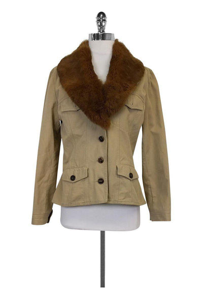 Current Boutique-Alexander McQueen - Khaki Jacket w/ Fur Sz 8