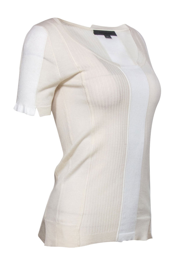Current Boutique-Alexander Wang - Cream & White Paneled Knit Short Sleeve Tee Sz M