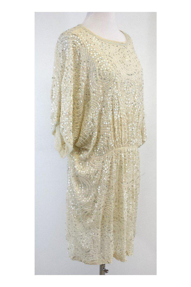Current Boutique-Alexia Admor - Cream Sequin Beaded Silk Dress Sz M