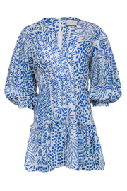 Current Boutique-Alexis - Blue & White Print Wrap Bodice Dress Sz S