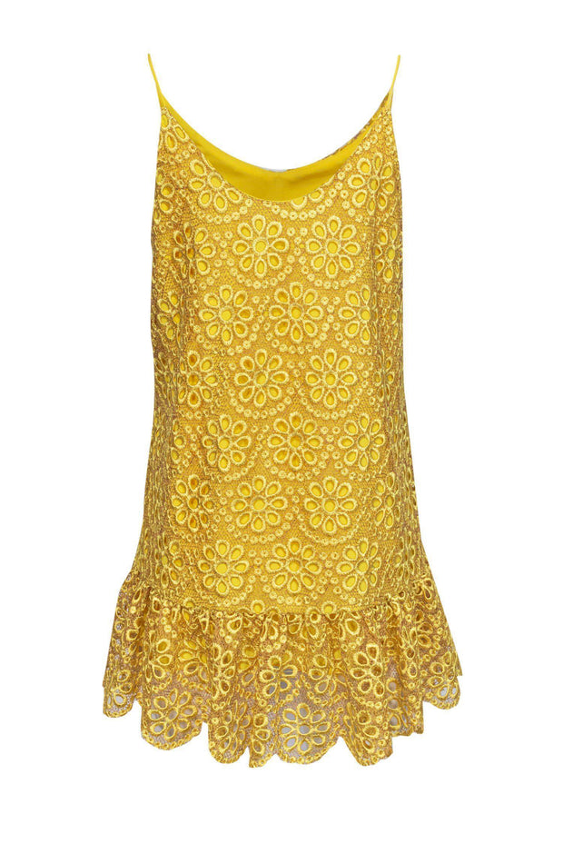 Current Boutique-Alexis - Bright Yellow Eyelet Lace Dress w/ Flounce Hem Sz S