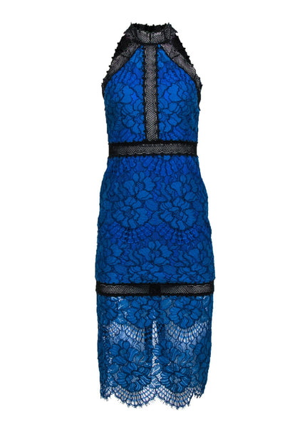 Current Boutique-Alexis - Blue & Black Lace Fitted Mock Neck Maxi Dress Sz S