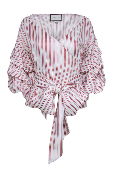 Current Boutique-Alexis - Copper & White Striped Wrap Top w/ Gathered Sleeves Sz M