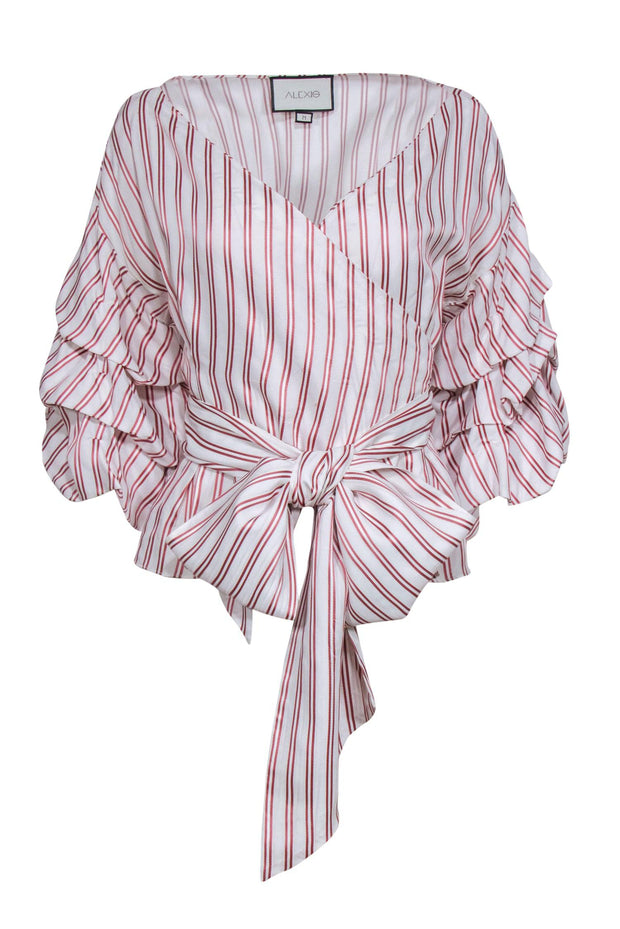 Current Boutique-Alexis - Copper & White Striped Wrap Top w/ Gathered Sleeves Sz M