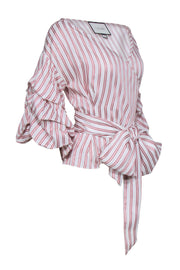 Current Boutique-Alexis - Copper & White Striped Wrap Top w/ Gathered Sleeves Sz M