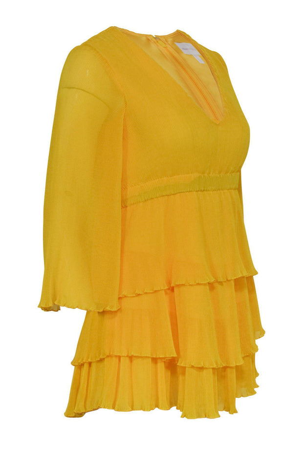 Current Boutique-Alice McCall - Yellow Pleated Tier Mini Dress w/ Bell Sleeves Sz 2
