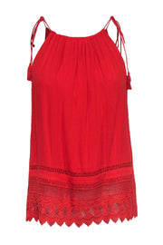 Current Boutique-Alice & Olivia - Tomato Red Tank w/ Embroidered Hem & Tassel Ties Sz M