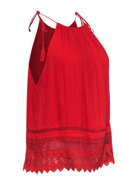 Current Boutique-Alice & Olivia - Tomato Red Tank w/ Embroidered Hem & Tassel Ties Sz M