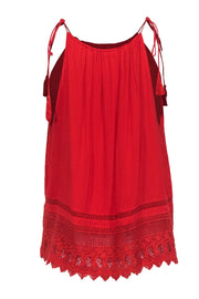 Current Boutique-Alice & Olivia - Tomato Red Tank w/ Embroidered Hem & Tassel Ties Sz M
