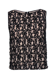 Current Boutique-Alice & Olivia - Nude Sleeveless Tank w/ Black Lace, Sequin, & Beaded Embellishment Sz S