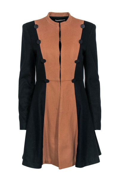 Current Boutique-Alice & Olivia - Black & Tan Color Blocked Double Breasted Coats Sz M