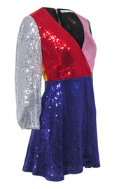 Current Boutique-Alice & Olivia - Color Block Sequin Faux Wrap Dress Sz 4