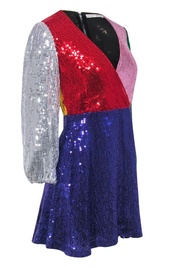 Current Boutique-Alice & Olivia - Color Block Sequin Faux Wrap Dress Sz 4