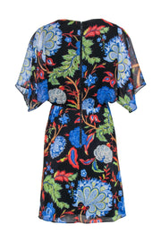 Current Boutique-Alice & Olivia- Black w/ Floral & Leaf Print Short Sleeve Wrap Bodice Dress Sz 4