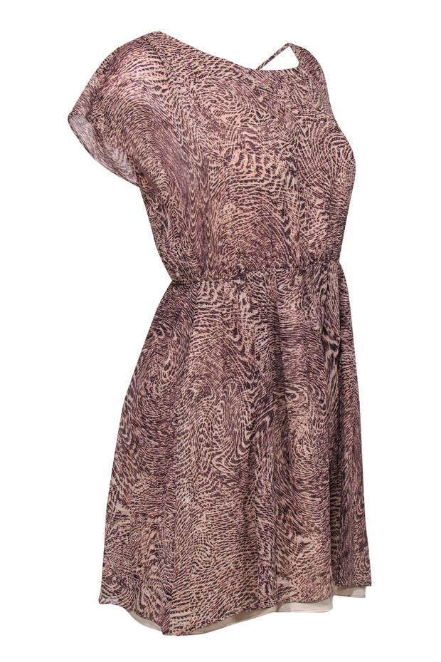 Current Boutique-Alice & Olivia - Brown & Beige Patterned Silk Open Back Mini Dress Sz S