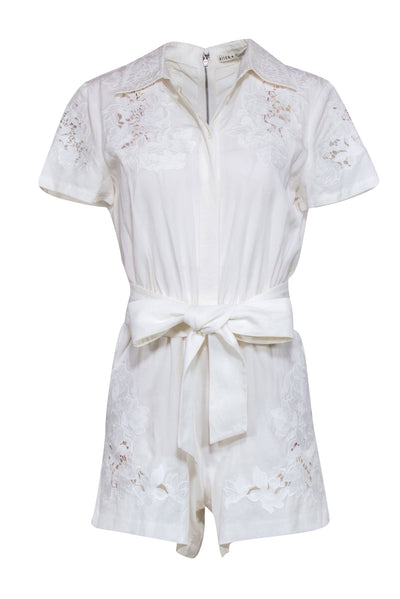 Current Boutique-Alice & Olivia – White Button Front w/ Eyelet Embroidery Romper Sz 4
