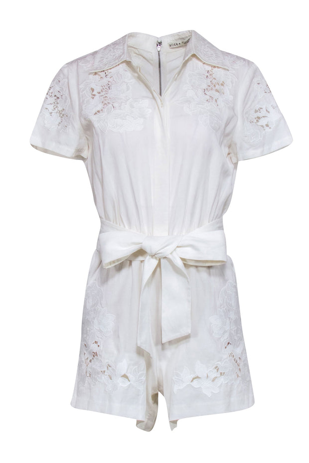 Current Boutique-Alice & Olivia – White Button Front w/ Eyelet Embroidery Romper Sz 4