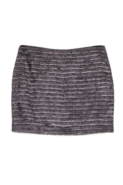 Current Boutique-Alice & Olivia - Grey Fringe Metallic Miniskirt Sz 2