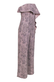 Current Boutique-Alice & Trixie - Light Pink & Black Reptile Print Strapless Jumpsuit w/ Flounce Sz XS