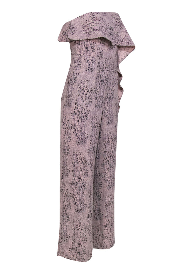 Current Boutique-Alice & Trixie - Light Pink & Black Reptile Print Strapless Jumpsuit w/ Flounce Sz XS