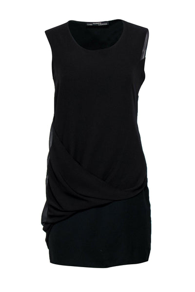 Current Boutique-All Saints - Black Modern Sleeveless Shift Dress w/ Draping Sz 6