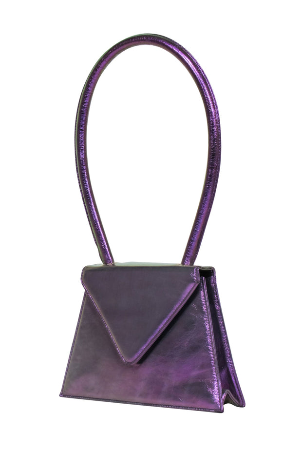 Current Boutique-Amelie Pichard - Purple Metallic Triangle Fold Over Handbag