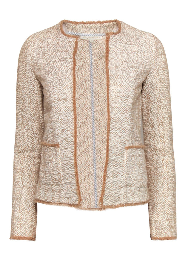 Current Boutique-Ann Mashburn - White & Beige Woven Open-Front Jacket Sz XS