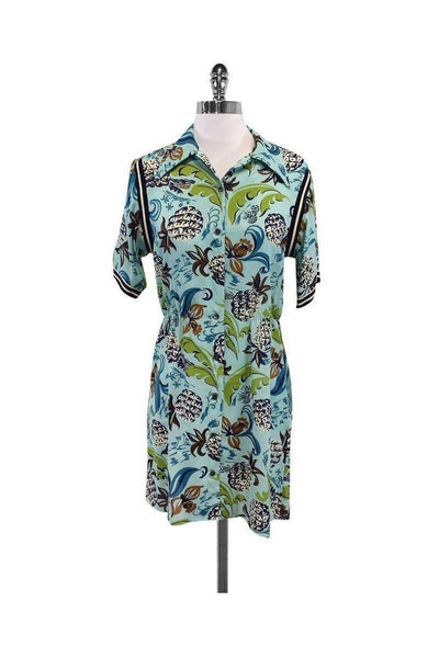 Current Boutique-Anna Sui - Aqua Pineapple Print Shirt Dress Sz S/P