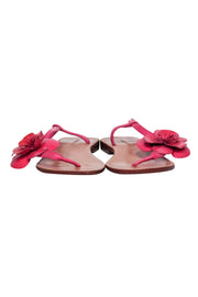 Current Boutique-Anne Fontaine - Pink Patent Leather Thong Sandals w/ Floral Applique Sz 9