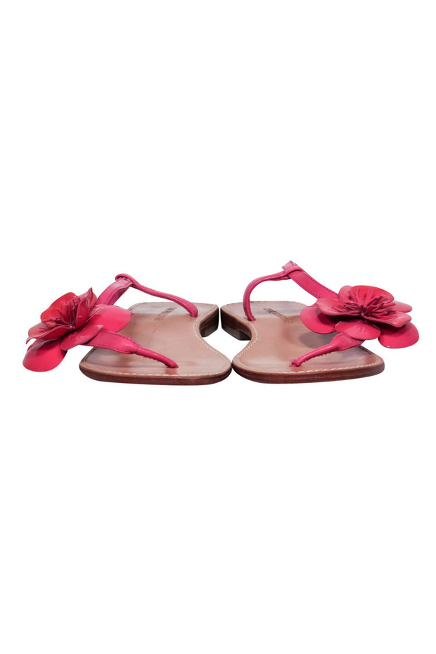 Current Boutique-Anne Fontaine - Pink Patent Leather Thong Sandals w/ Floral Applique Sz 9