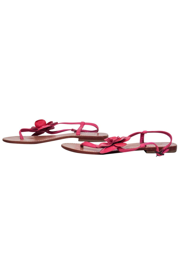 Current Boutique-Anne Fontaine - Pink Patent Leather Thong Sandals w/ Floral Applique Sz 9