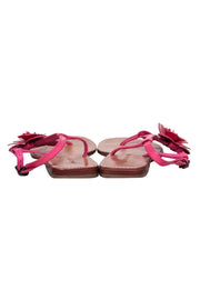 Current Boutique-Anne Fontaine - Pink Patent Leather Thong Sandals w/ Floral Applique Sz 9