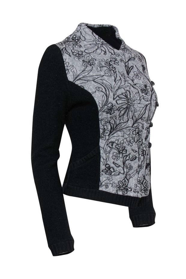 Current Boutique-Knitted & Knotted - Black & Grey Floral Print Cardigan Sz XS