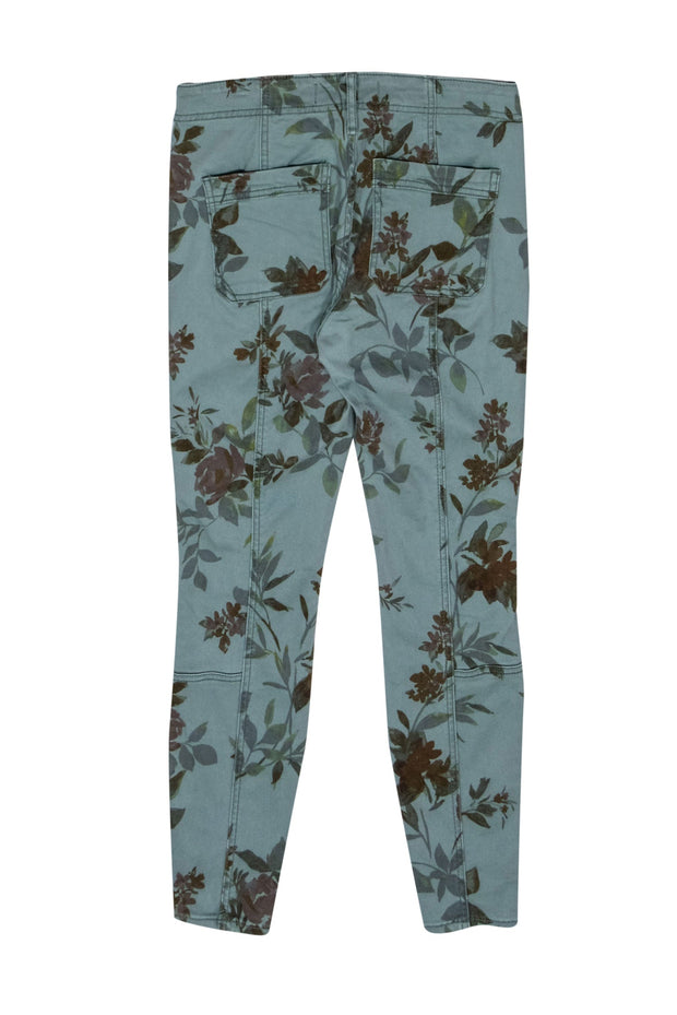 Current Boutique-Anthropologie - Sage Green Floral Button Fly Skinny Cargo Pants Sz 25P
