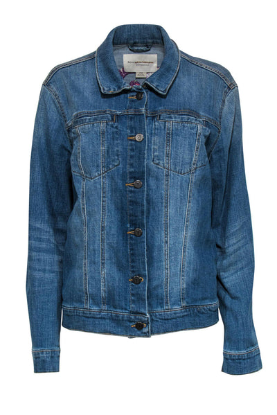 Current Boutique-Pilcro and the Letterpress by Anthropologie - Blue Jean Floral Embroidered "Amore" Jacket Sz M