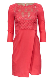 Current Boutique-Antonio Melani - Coral Textured Fitted Three-Quarter Sleeved Dress Sz 0