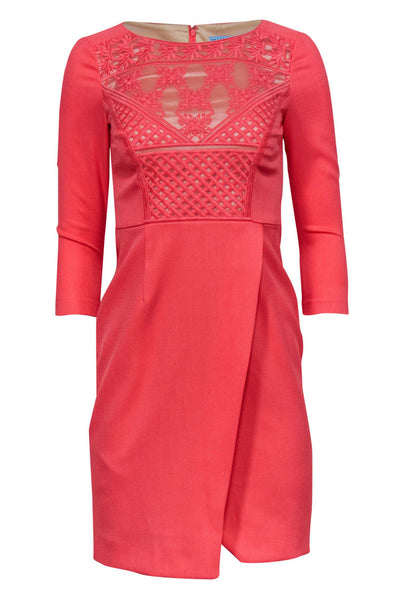 Current Boutique-Antonio Melani - Coral Textured Fitted Three-Quarter Sleeved Dress Sz 0