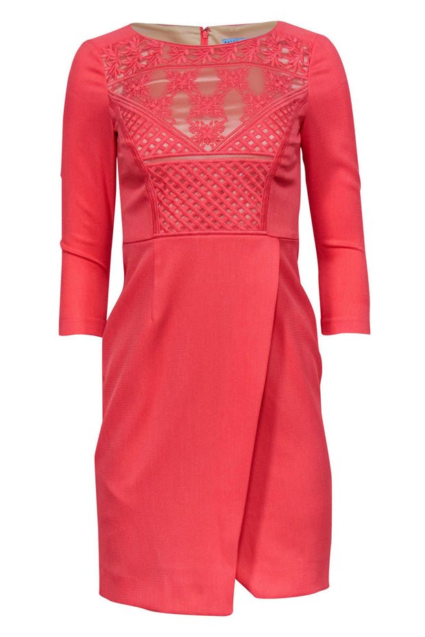 Current Boutique-Antonio Melani - Coral Textured Fitted Three-Quarter Sleeved Dress Sz 0