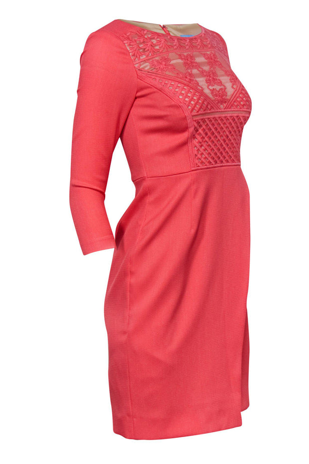 Current Boutique-Antonio Melani - Coral Textured Fitted Three-Quarter Sleeved Dress Sz 0