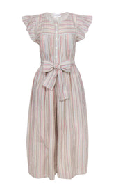 Current Boutique-Apiece Apart - White & Multicolor Striped Belted Wide Leg Jumpsuit Sz 4