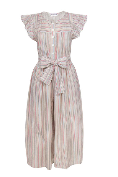 Current Boutique-Apiece Apart - White & Multicolor Striped Belted Wide Leg Jumpsuit Sz 4