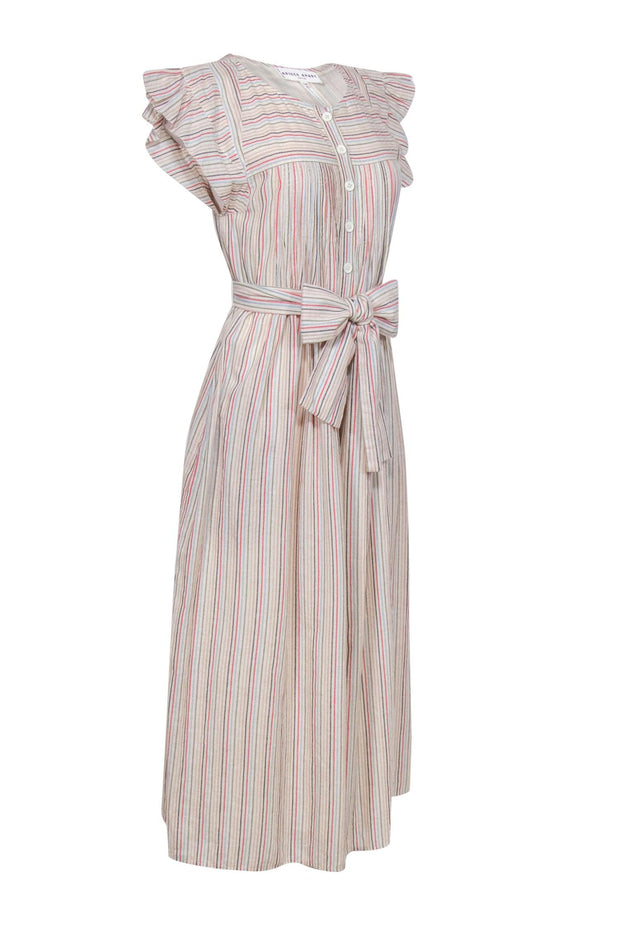 Current Boutique-Apiece Apart - White & Multicolor Striped Belted Wide Leg Jumpsuit Sz 4