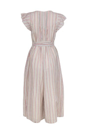 Current Boutique-Apiece Apart - White & Multicolor Striped Belted Wide Leg Jumpsuit Sz 4